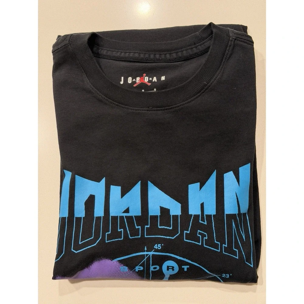 Jordan Sport LS Graphic Tee FD7004-011 Black Purple Aquatone Mens L